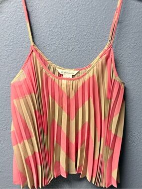BCBGeneration Coral Pink and Tan Chevron Pleated Camisole